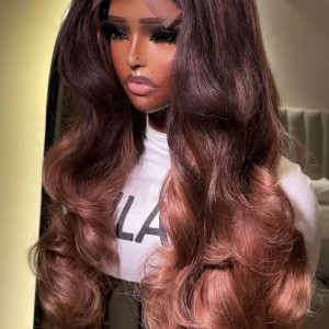 5 By 5 Brown Ombré Layered Kims Bouncy, Closure, Wavy